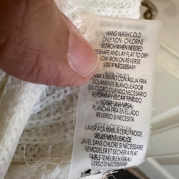 Calvin Klein Large Mock Neck Fuzzy Stripes Sweater Ribbed Knit Winter White - Picture 9 of 10